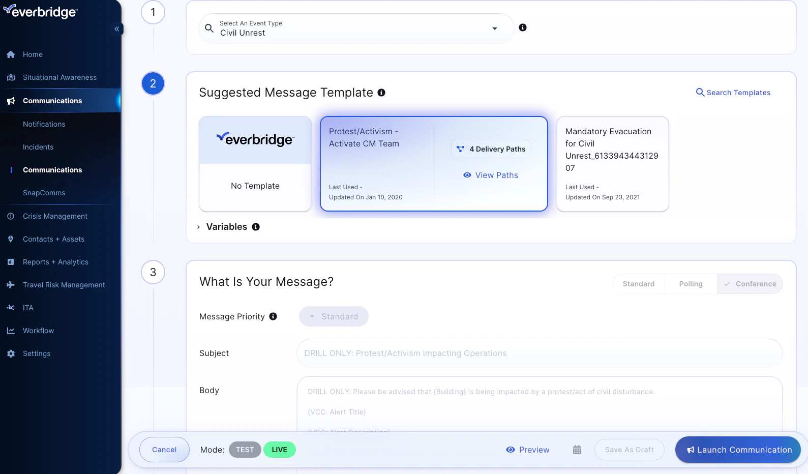 screenshot of Everbridge Mass Notification